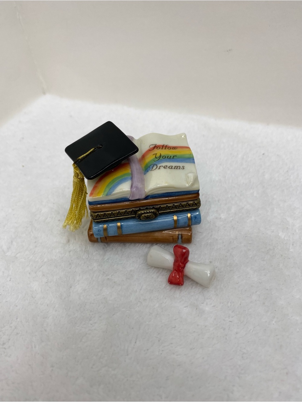 Colorful PHB Porcelain Hinged Graduation Cap Books Diploma Trinket Box Dainty